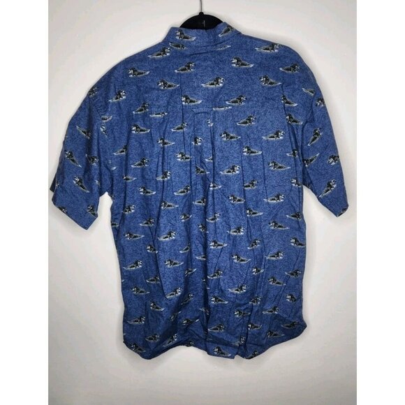 VTG Woolrich shirt men's short sleeve indigo dogs cotton hunting birddogs  L - Picture 4 of 6